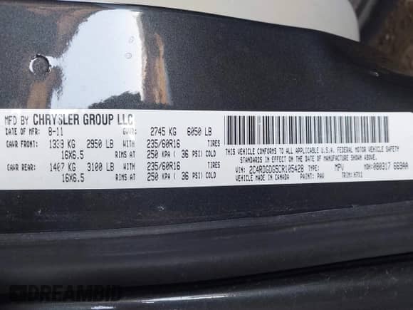 2012 Dodge Grand Caravan Crew с VIN 2C4RDGDG5CR105428, выставлен на аукционе IAAI как лот 43298172 с пробегом 106 073 миль миль и . История ставок и продаж доступна на DreamBid. Изображение 9.