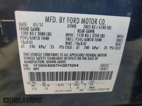2017 Ford Explorer с VIN 1FM5K8B87HGB75264, выставлен на аукционе Copart как лот 81652655 с пробегом 151 035 миль миль и Списание • Salvage title. История ставок и продаж доступна на DreamBid. Изображение 13.