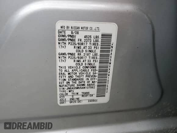 2010 Nissan Rogue S с VIN JN8AS5MVXAW107562, выставлен на аукционе Copart как лот 81304445 с пробегом 175 127 миль миль и Чистый • Clean title. История ставок и продаж доступна на DreamBid. Изображение 13.