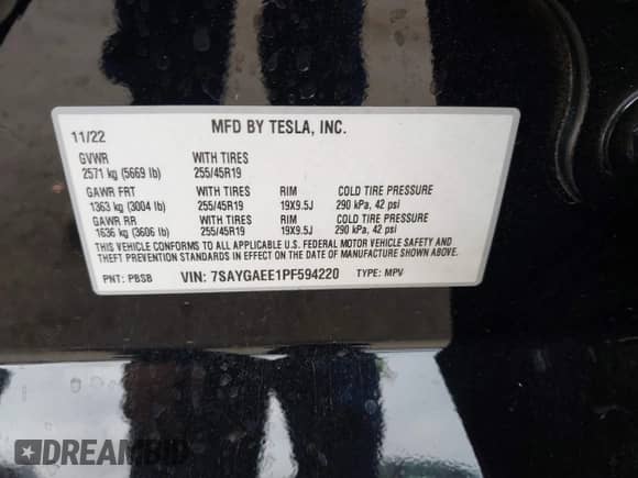 2023 Tesla Model Y Long Range с VIN 7SAYGAEE1PF594220, выставлен на аукционе IAAI как лот 42885301 с пробегом 94 878 миль миль и . История ставок и продаж доступна на DreamBid. Изображение 9.