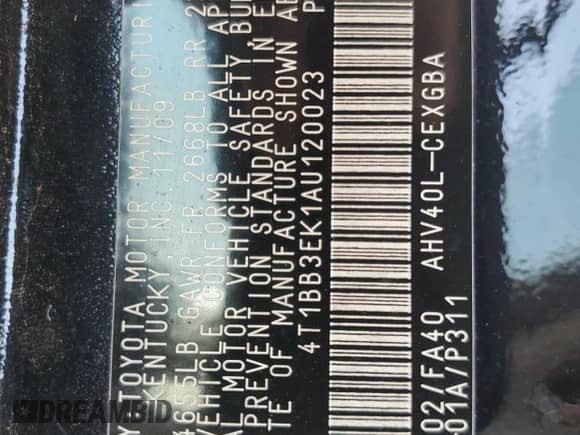 2010 Toyota Camry with VIN 4T1BB3EK1AU120023, listed as a Copart auction lot 61043335 with 185,451 mi miles and Salvage title. Bid and sale history available at DreamBid. Image 12.