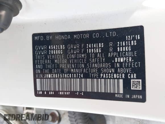 2017 Honda Accord EX-L с VIN JHMCR6F57HC018724, выставлен на аукционе IAAI как лот 42841446 с пробегом 81 693 миль миль и . История ставок и продаж доступна на DreamBid. Изображение 9.