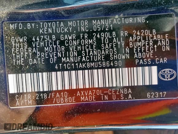 2021 Toyota Camry LE z VIN 4T1C11AK8MU586490, wystawiony jako Copart lot #81323625 z przebiegiem 70 716 mil mil oraz Szkoda całkowita • Salvage title. Historia ofert i sprzedaży dostępna na DreamBid. Obrazek 12.