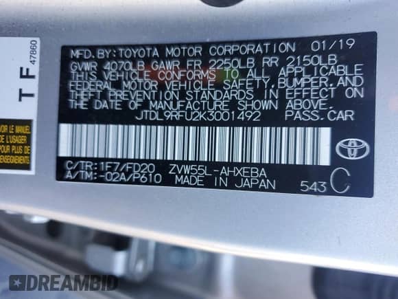 2019 Toyota Prius LE с VIN JTDL9RFU2K3001492, выставлен на аукционе Copart как лот 80682065 с пробегом 129 456 миль миль и Списание • Salvage title. История ставок и продаж доступна на DreamBid. Изображение 12.