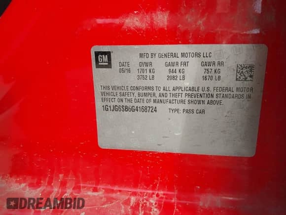 2016 Chevrolet Sonic RS z VIN 1G1JG6SB6G4168724, wystawiony jako IAAI lot #41363232 z przebiegiem 99 818 mil mil oraz . Historia ofert i sprzedaży dostępna na DreamBid. Obrazek 9.