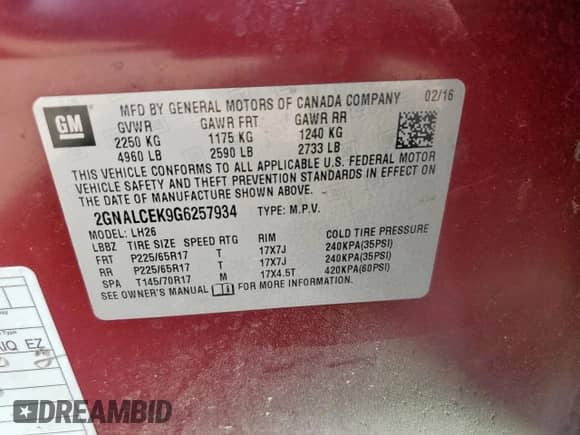2016 Chevrolet Equinox LT z VIN 2GNALCEK9G6257934, wystawiony jako Copart lot #83959235 z przebiegiem 156 917 mil mil oraz Czysty tytuł • Clean title. Historia ofert i sprzedaży dostępna na DreamBid. Obrazek 13.