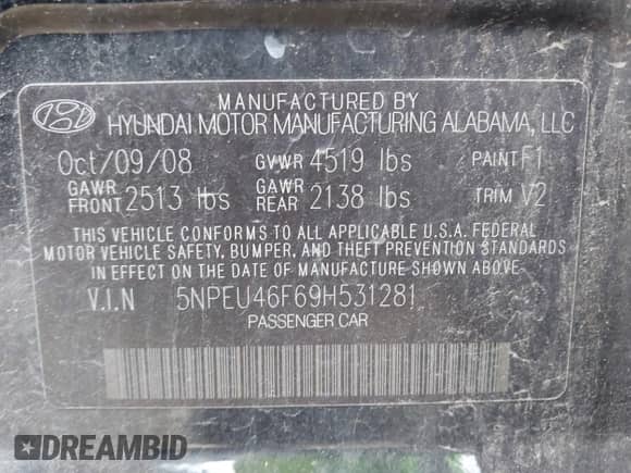 2009 Hyundai Sonata Limited с VIN 5NPEU46F69H531281, выставлен на аукционе IAAI как лот 43059959 с пробегом 165 394 миль миль и . История ставок и продаж доступна на DreamBid. Изображение 9.