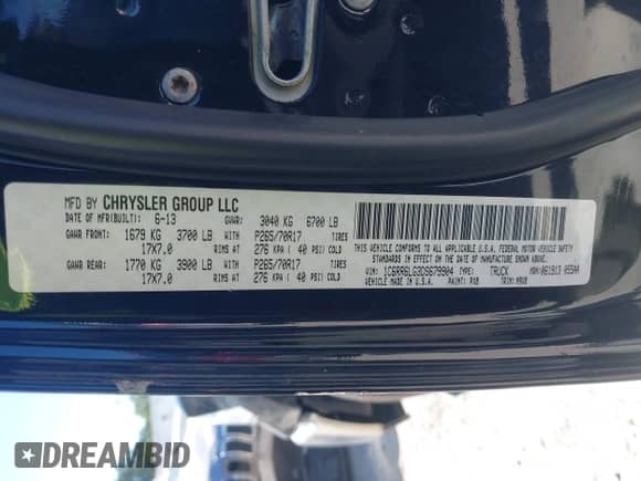 2013 Ram 1500 SLT z VIN 1C6RR6LG3DS679904, wystawiony jako IAAI lot #43351882 z przebiegiem 181 815 mil mil oraz . Historia ofert i sprzedaży dostępna na DreamBid. Obrazek 9.