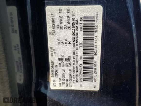 2000 Dodge 1500 with VIN 1B7HF16Z5YS561064, listed as a Copart auction lot 67830435 with 158,293 mi miles and Clean title. Bid and sale history available at DreamBid. Image 12.