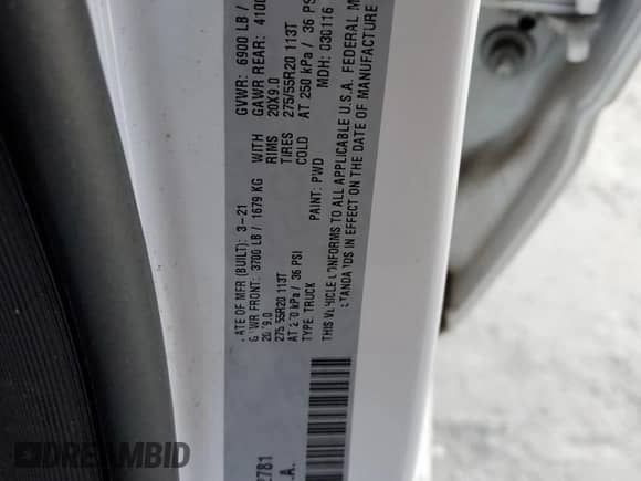 2021 Ram 1500 Laramie z VIN 1C6RREDT5MN672781, wystawiony jako Copart lot #41506655 z przebiegiem 54 884 mil mil oraz Szkoda całkowita • Salvage title. Historia ofert i sprzedaży dostępna na DreamBid. Obrazek 13.
