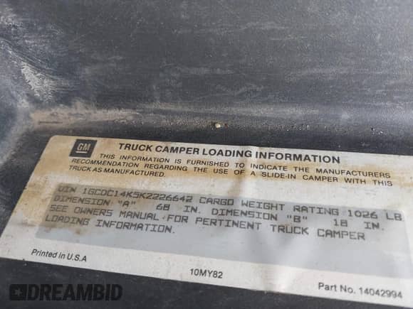 1989 Chevrolet Silverado 1500 с VIN 1GCDC14K5KZ226642, выставлен на аукционе IAAI как лот 43309499 с пробегом 238 438 миль миль и . История ставок и продаж доступна на DreamBid. Изображение 9.