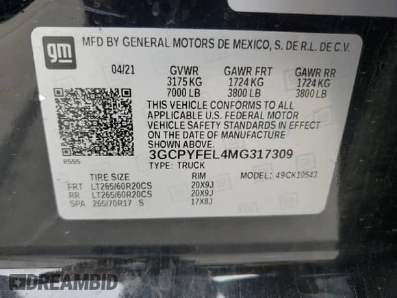 2021 Chevrolet Silverado 1500 LT Trail Boss с VIN 3GCPYFEL4MG317309, выставлен на аукционе Copart как лот 66731995 с пробегом 107 100 миль миль и Списание • Salvage title. История ставок и продаж доступна на DreamBid. Изображение 12.