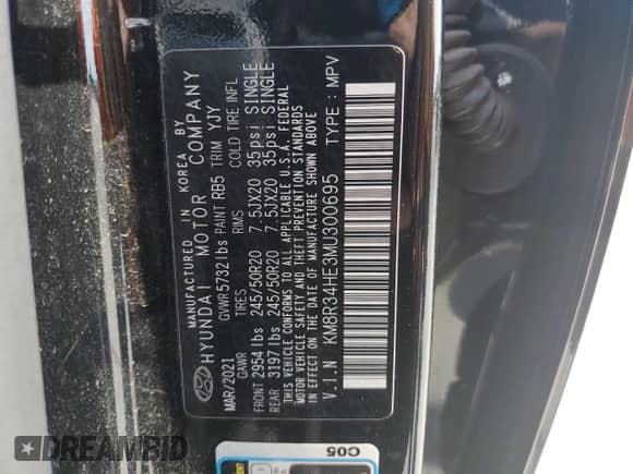2021 Hyundai Palisade SEL с VIN KM8R34HE3MU300695, выставлен на аукционе Copart как лот 62385385 с пробегом 97 867 миль миль и Списание • Salvage title. История ставок и продаж доступна на DreamBid. Изображение 13.