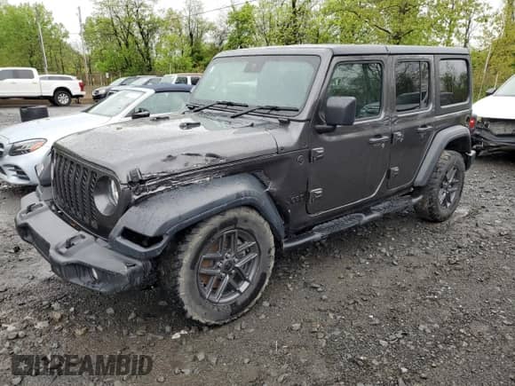 2024 Jeep Wrangler Sport z VIN 1C4PJXKN4RW208552, wystawiony jako Copart lot #55834785 z przebiegiem 45 479 mil mil oraz Szkoda całkowita • Salvage title. Historia ofert i sprzedaży dostępna na DreamBid. Obrazek 1.