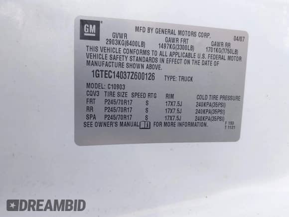 2007 GMC Sierra 1500 Work Truck с VIN 1GTEC14037Z600126, выставлен на аукционе IAAI как лот 42245828 с пробегом 161 412 миль миль и . История ставок и продаж доступна на DreamBid. Изображение 9.