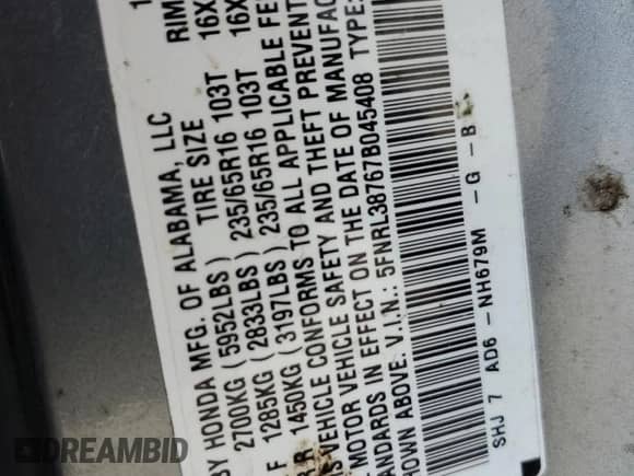 2007 Honda Odyssey EX-L с VIN 5FNRL38767B045408, выставлен на аукционе Copart как лот 57781295 с пробегом 335 939 миль миль и Списание • Salvage title. История ставок и продаж доступна на DreamBid. Изображение 13.