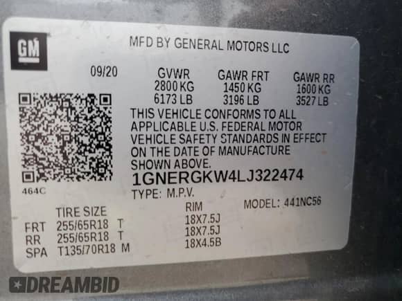 2020 Chevrolet Traverse LT Cloth z VIN 1GNERGKW4LJ322474, wystawiony jako Copart lot #71792995 z przebiegiem 72 734 mil mil oraz Szkoda całkowita • Salvage title. Historia ofert i sprzedaży dostępna na DreamBid. Obrazek 13.