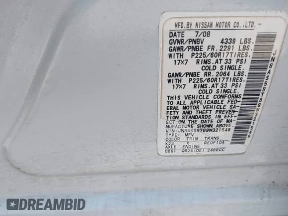 2009 Nissan Rogue S with VIN JN8AS58T89W321549, listed as a IAAI auction lot 42904376 with 208,170 mi miles and . Bid and sale history available at DreamBid. Image 9.