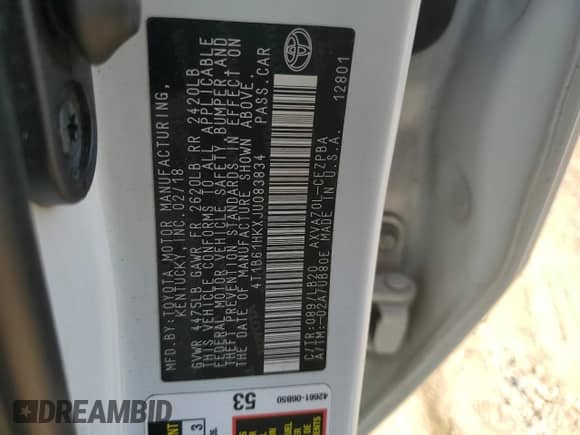 2018 Toyota Camry XSE с VIN 4T1B61HKXJU083834, выставлен на аукционе Copart как лот 81715325 с пробегом 132 140 миль миль и Списание • Salvage title. История ставок и продаж доступна на DreamBid. Изображение 12.