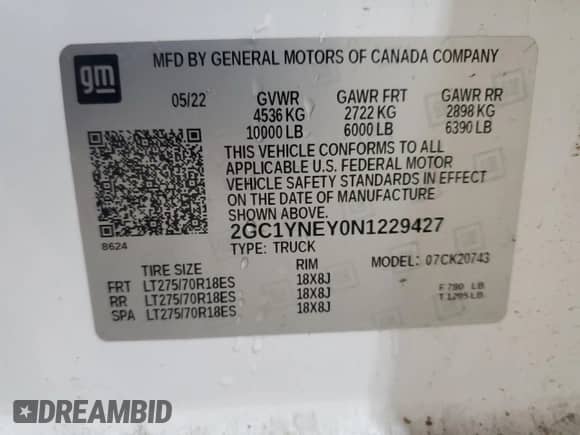 2022 Chevrolet Silverado 2500HD LT z VIN 2GC1YNEY0N1229427, wystawiony jako Copart lot #42456715 z przebiegiem 65 404 mil mil oraz Szkoda całkowita • Salvage title. Historia ofert i sprzedaży dostępna na DreamBid. Obrazek 12.