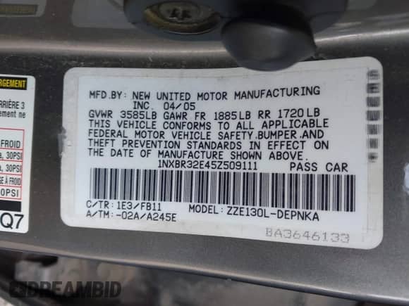 2005 Toyota Corolla CE с VIN 1NXBR32E45Z509111, выставлен на аукционе IAAI как лот 43202882 с пробегом 260 887 миль миль и . История ставок и продаж доступна на DreamBid. Изображение 9.