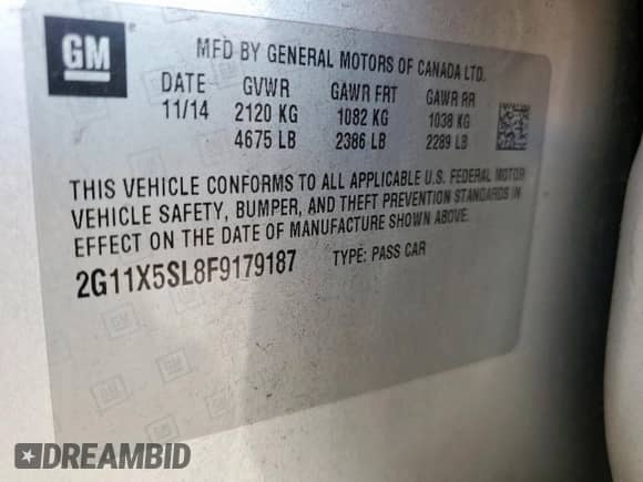 2015 Chevrolet Impala LS with VIN 2G11X5SL8F9179187, listed as a Copart auction lot 81594525 with 136,005 mi miles and Salvage title. Bid and sale history available at DreamBid. Image 12.