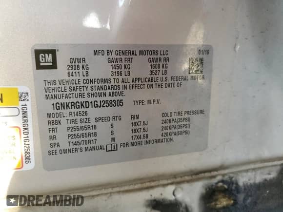 2016 Chevrolet Traverse LT z VIN 1GNKRGKD1GJ258305, wystawiony jako Copart lot #89497545 z przebiegiem 254 775 mil mil oraz Szkoda całkowita • Salvage title. Historia ofert i sprzedaży dostępna na DreamBid. Obrazek 14.