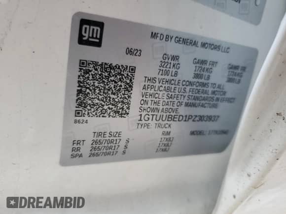2023 GMC Sierra 1500 SLE z VIN 1GTUUBED1PZ303937, wystawiony jako Copart lot #53071815 z przebiegiem 53 282 mil mil oraz Szkoda całkowita • Salvage title. Historia ofert i sprzedaży dostępna na DreamBid. Obrazek 13.