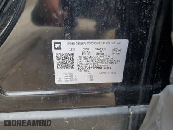 2022 Chevrolet Equinox LT с VIN 2GNAXTEV3N6108401, выставлен на аукционе Copart как лот 60168325 с пробегом 55 179 миль миль и Списание • Salvage title. История ставок и продаж доступна на DreamBid. Изображение 13.