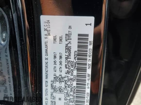 2024 Toyota Tacoma SR with VIN 3TYLD5KNXRT009424, listed as a Copart auction lot 80932785 with 943 mi miles and Salvage title. Bid and sale history available at DreamBid. Image 12.