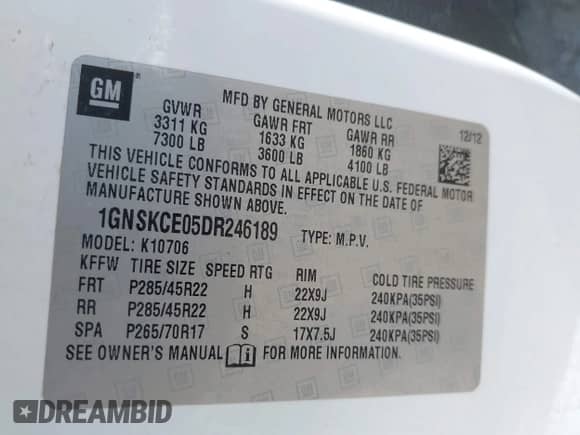 2013 Chevrolet Tahoe LTZ z VIN 1GNSKCE05DR246189, wystawiony jako IAAI lot #43204323 z przebiegiem 183 287 mil mil oraz . Historia ofert i sprzedaży dostępna na DreamBid. Obrazek 9.