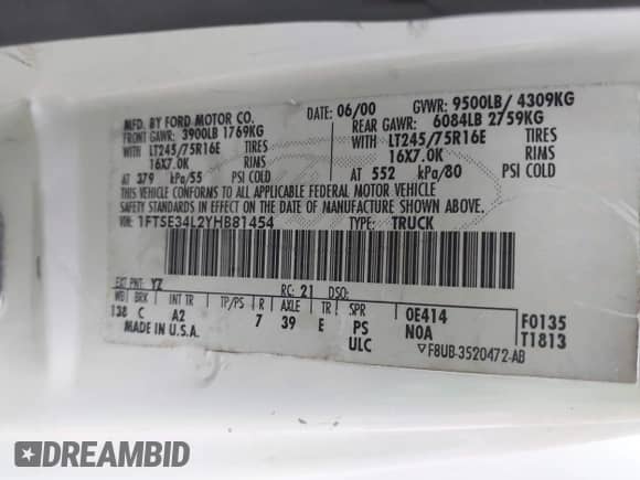 2000 Ford Econoline Cargo Commercial с VIN 1FTSE34L2YHB81454, выставлен на аукционе IAAI как лот 43564569 с пробегом 206 665 миль миль и . История ставок и продаж доступна на DreamBid. Изображение 9.