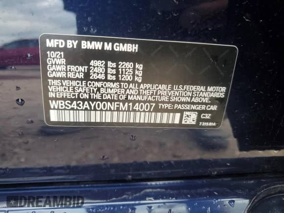 2022 BMW M3 Competition xDrive z VIN WBS43AY00NFM14007, wystawiony jako Copart lot #53043285 z przebiegiem 20 668 mil mil oraz Szkoda całkowita • Salvage title. Historia ofert i sprzedaży dostępna na DreamBid. Obrazek 12.