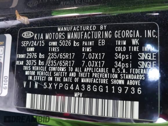 2016 Kia Sorento LX with VIN 5XYPG4A38GG119736, listed as a IAAI auction lot 42859686 with 111,239 mi miles and . Bid and sale history available at DreamBid. Image 9.