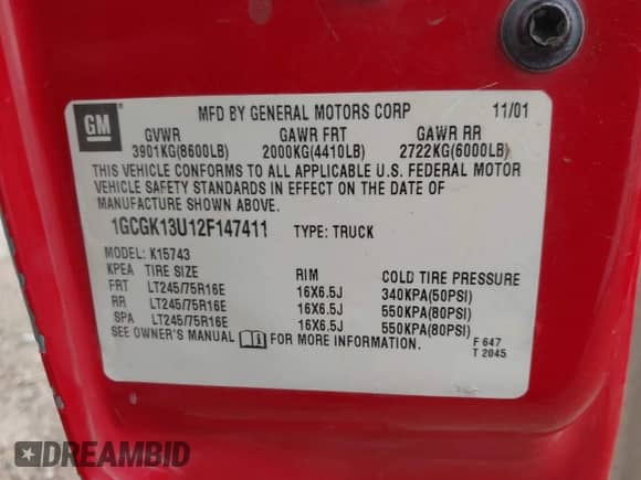 2002 Chevrolet Silverado 1500HD LT с VIN 1GCGK13U12F147411, выставлен на аукционе IAAI как лот 42066867 с пробегом Не указан миль и . История ставок и продаж доступна на DreamBid. Изображение 9.