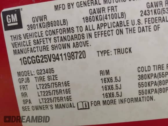 2004 Chevrolet Express Cargo with VIN 1GCGG25V941198720, listed as a IAAI auction lot 42224346 with 222,939 mi miles and . Bid and sale history available at DreamBid. Image 9.