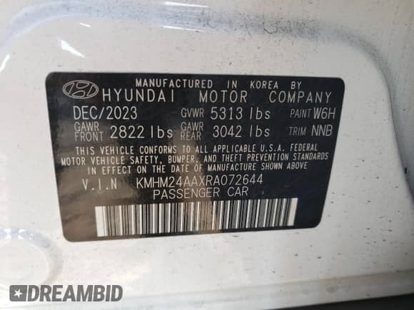 2024 Hyundai Ioniq 6 SE z VIN KMHM24AAXRA072644, wystawiony jako Copart lot #83076564 z przebiegiem 5 985 mil mil oraz Szkoda całkowita • Salvage title. Historia ofert i sprzedaży dostępna na DreamBid. Obrazek 14.