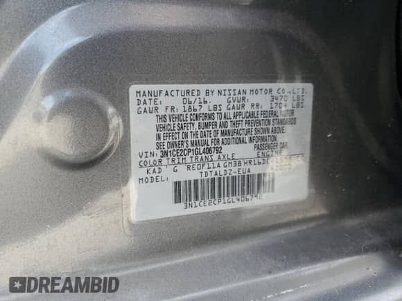 2016 Nissan Note SV z VIN 3N1CE2CP1GL406792, wystawiony jako Copart lot #70490295 z przebiegiem 34 466 mil mil oraz Szkoda całkowita • Salvage title. Historia ofert i sprzedaży dostępna na DreamBid. Obrazek 12.