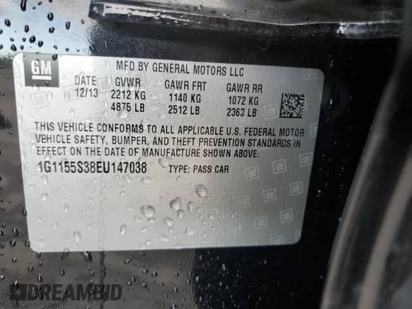 2014 Chevrolet Impala LTZ с VIN 1G1155S38EU147038, выставлен на аукционе Copart как лот 84009615 с пробегом 19 805 миль миль и Списание • Salvage title. История ставок и продаж доступна на DreamBid. Изображение 13.