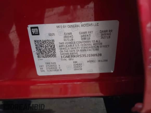 2025 Chevrolet Traverse FWD High Country с VIN 1GNERKRS3SJ198928, выставлен на аукционе IAAI как лот 42475910 с пробегом 6 265 миль миль и . История ставок и продаж доступна на DreamBid. Изображение 9.