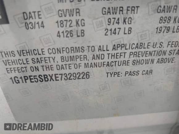2014 Chevrolet Cruze 2LT с VIN 1G1PE5SBXE7329226, выставлен на аукционе IAAI как лот 43195150 с пробегом 208 283 миль миль и . История ставок и продаж доступна на DreamBid. Изображение 9.
