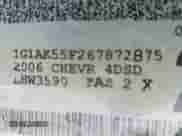 2006 Chevrolet Cobalt LS с VIN 1G1AK55F267872875, выставлен на аукционе IAAI как лот 43501690 с пробегом 126 541 миль миль и . История ставок и продаж доступна на DreamBid. Изображение 9.