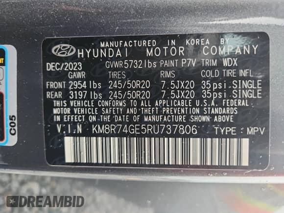 2024 Hyundai Palisade Calligraphy with VIN KM8R74GE5RU737806, listed as a Copart auction lot 69840155 with 23,532 mi miles and Salvage title. Bid and sale history available at DreamBid. Image 14.