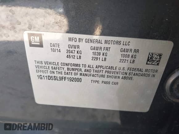 2015 Chevrolet Malibu LT с VIN 1G11D5SL9FF192000, выставлен на аукционе IAAI как лот 43377439 с пробегом 129 013 миль миль и . История ставок и продаж доступна на DreamBid. Изображение 9.