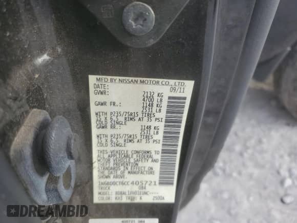 2012 Nissan Frontier S with VIN 1N6BD0CT6CC405721, listed as a Copart auction lot 44165215 with 183,087 mi miles and Salvage title. Bid and sale history available at DreamBid. Image 14.