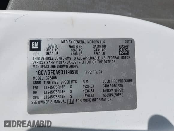 2013 Chevrolet Express Cargo z VIN 1GCWGFCA9D1190510, wystawiony jako IAAI lot #43103295 z przebiegiem 197 185 mil mil oraz . Historia ofert i sprzedaży dostępna na DreamBid. Obrazek 9.