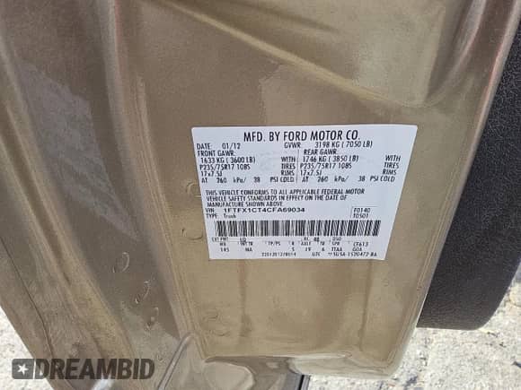 2012 Ford F-150 XL z VIN 1FTFX1CT4CFA69034, wystawiony jako Copart lot #53693065 z przebiegiem 140 887 mil mil oraz Czysty tytuł • Clean title. Historia ofert i sprzedaży dostępna na DreamBid. Obrazek 12.