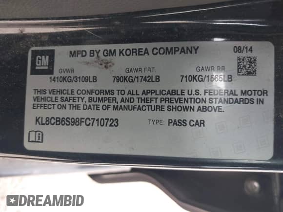 2015 Chevrolet Spark LS с VIN KL8CB6S98FC710723, выставлен на аукционе IAAI как лот 42803736 с пробегом 42 924 миль миль и . История ставок и продаж доступна на DreamBid. Изображение 9.