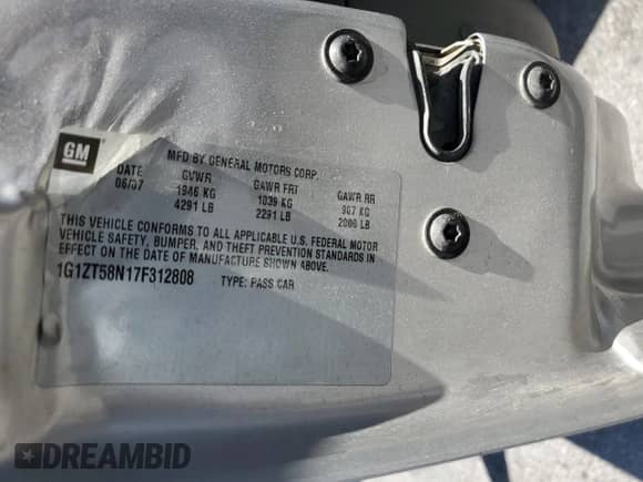 2007 Chevrolet Malibu 2LT с VIN 1G1ZT58N17F312808, выставлен на аукционе Copart как лот 55721435 с пробегом 78 914 миль миль и Чистый • Clean title. История ставок и продаж доступна на DreamBid. Изображение 12.