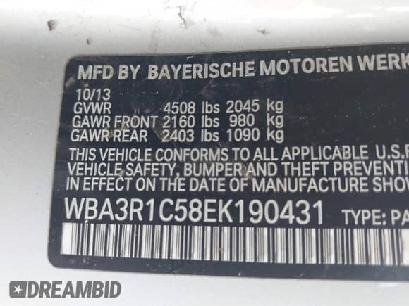 2014 BMW 4 Series 435i с VIN WBA3R1C58EK190431, выставлен на аукционе IAAI как лот 43119533 с пробегом 152 413 миль миль и . История ставок и продаж доступна на DreamBid. Изображение 9.